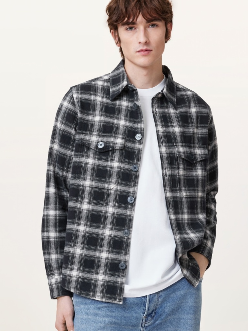 NEW AllSaints Men's HAMURA CHECKED RELAXED FIT SHIRT LARGE